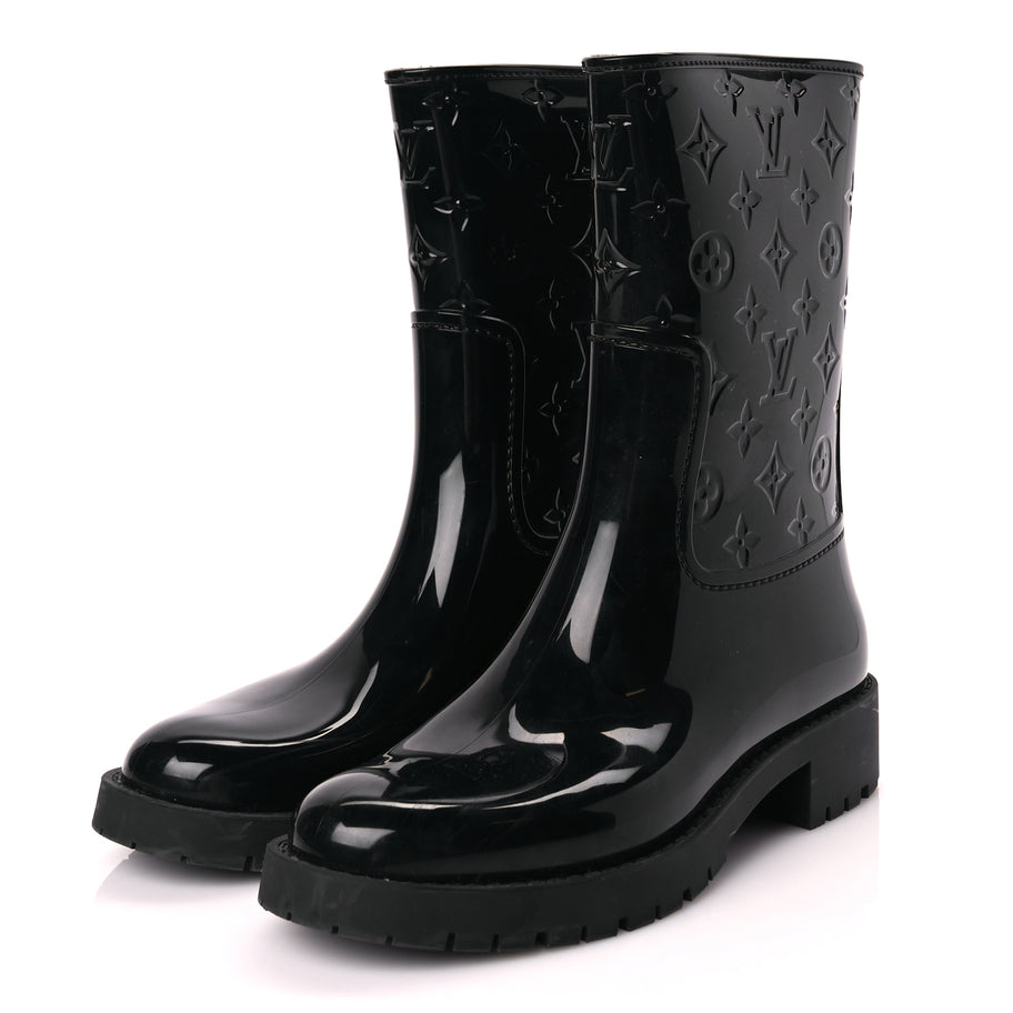Louis Vuitton Rubber Embossed Monogram Drops Flat Half Boots 39 Black Image 2