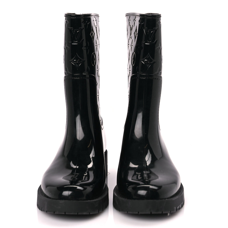 Louis Vuitton Rubber Embossed Monogram Drops Flat Half Boots 39 Black Image 3