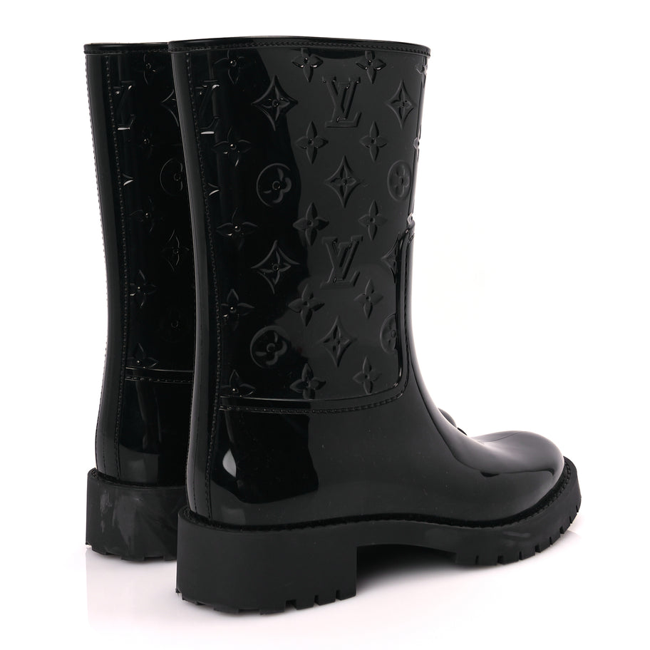 Louis Vuitton Rubber Embossed Monogram Drops Flat Half Boots 39 Black Image 4