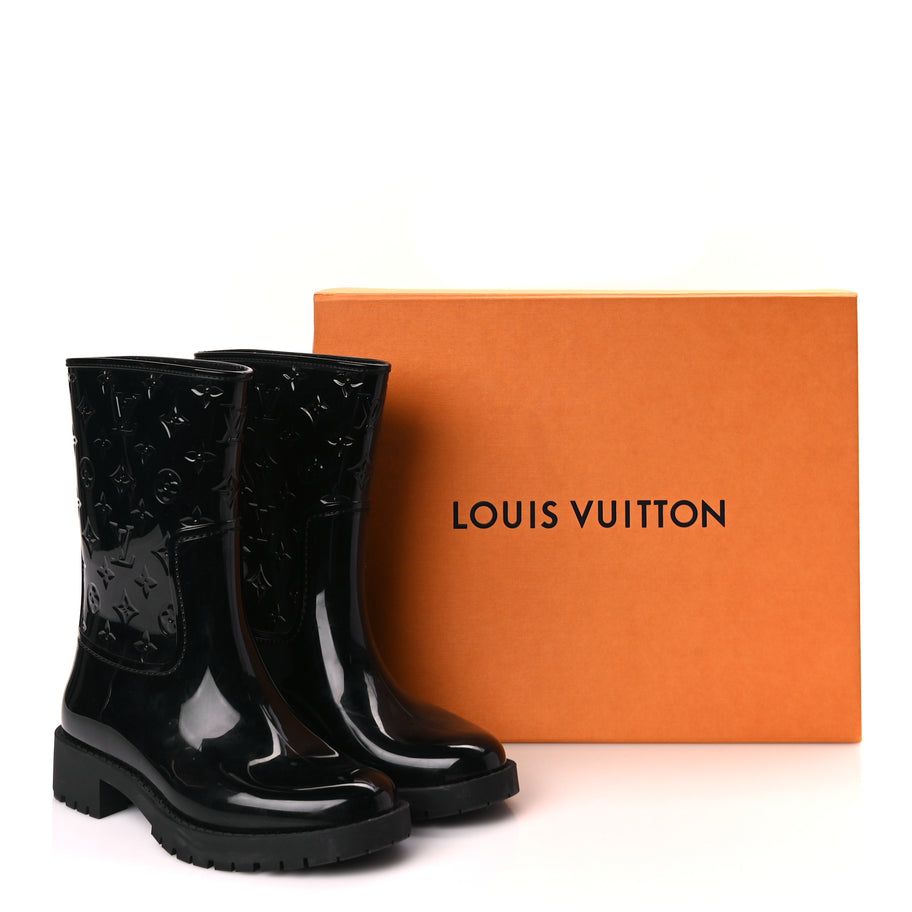Louis Vuitton Rubber Embossed Monogram Drops Flat Half Boots 39 Black Image 7