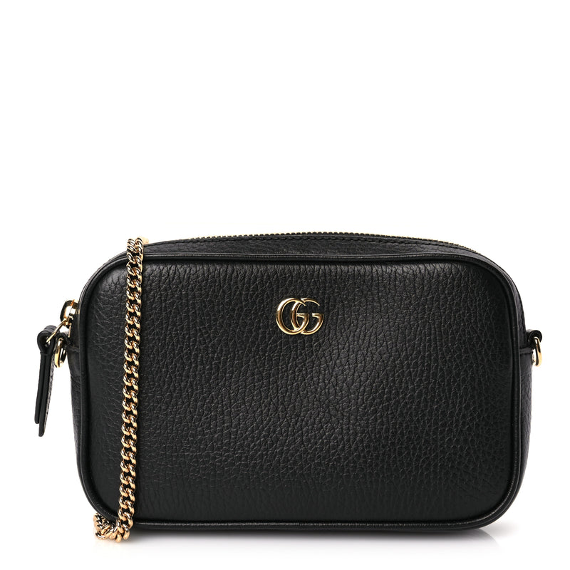  Gucci Dollar Calfskin Super Mini GG Marmont Chain Shoulder Bag Black