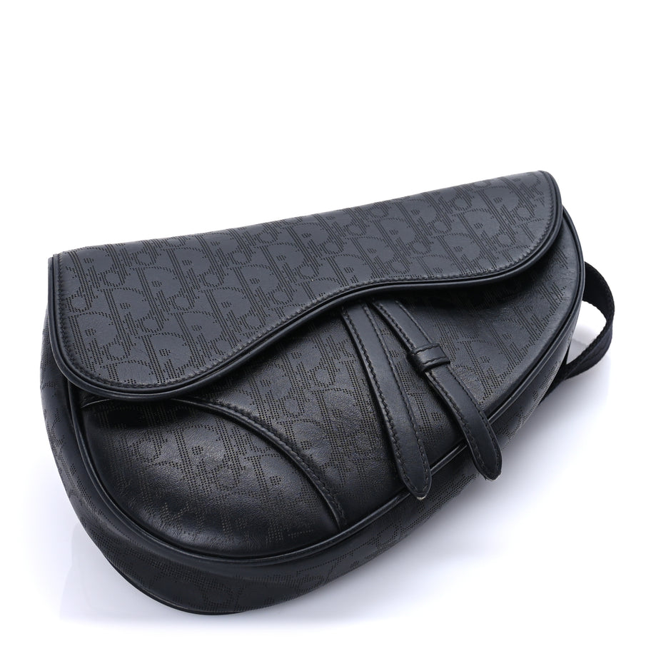 Christian Dior Calfskin Perforated Oblique Galaxy Mens Saddle Bag  Black Image 3