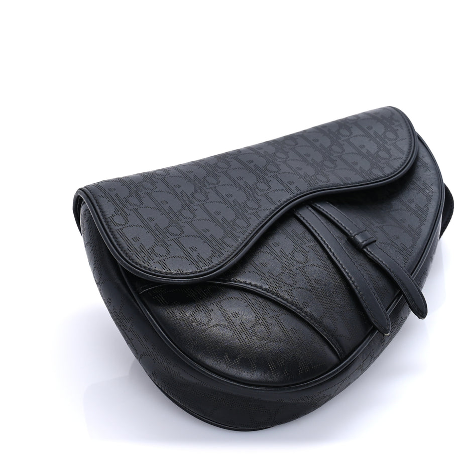Christian Dior Calfskin Perforated Oblique Galaxy Mens Saddle Bag  Black Image 7