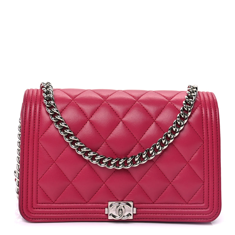  Chanel Lambskin Quilted Boy Wallet On Chain WOC  Pink