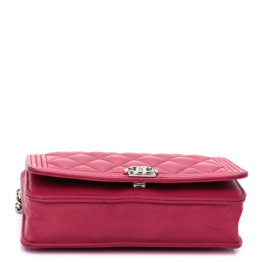 Chanel Lambskin Quilted Boy Wallet On Chain WOC  Pink Image 3