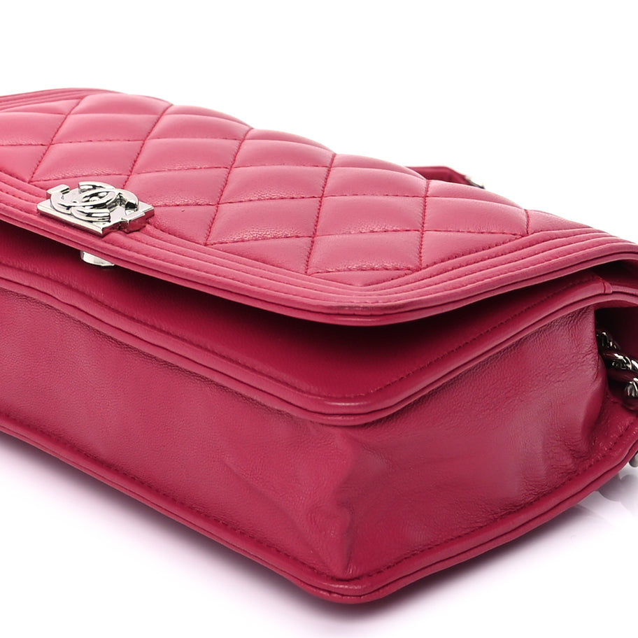 Chanel Lambskin Quilted Boy Wallet On Chain WOC  Pink Image 7