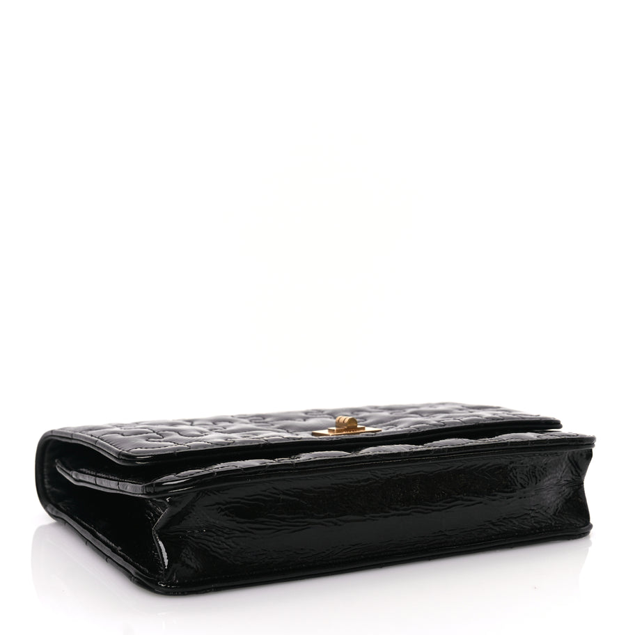 Chanel Crackled Patent Calfskin Puzzle Reissue Wallet On Chain WOC Black Image 3