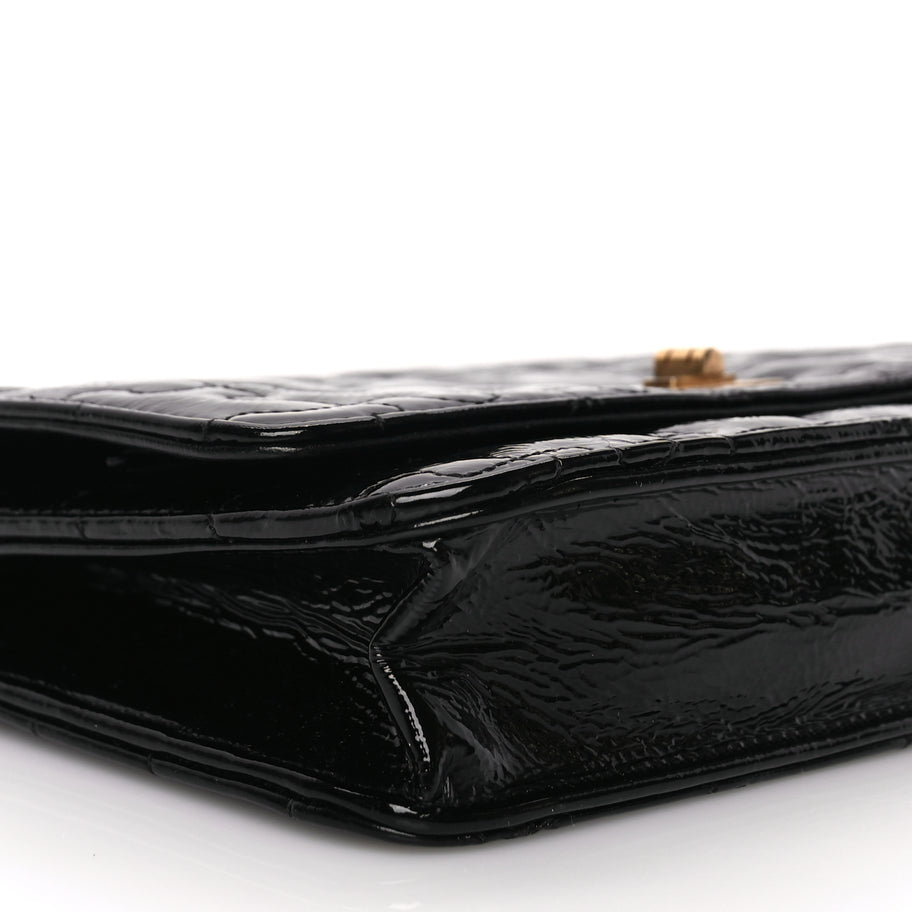 Chanel Crackled Patent Calfskin Puzzle Reissue Wallet On Chain WOC Black Image 8