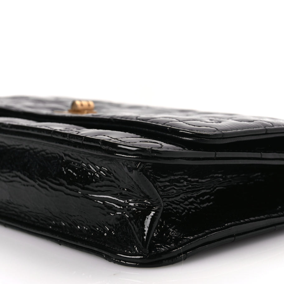 Chanel Crackled Patent Calfskin Puzzle Reissue Wallet On Chain WOC Black Image 9