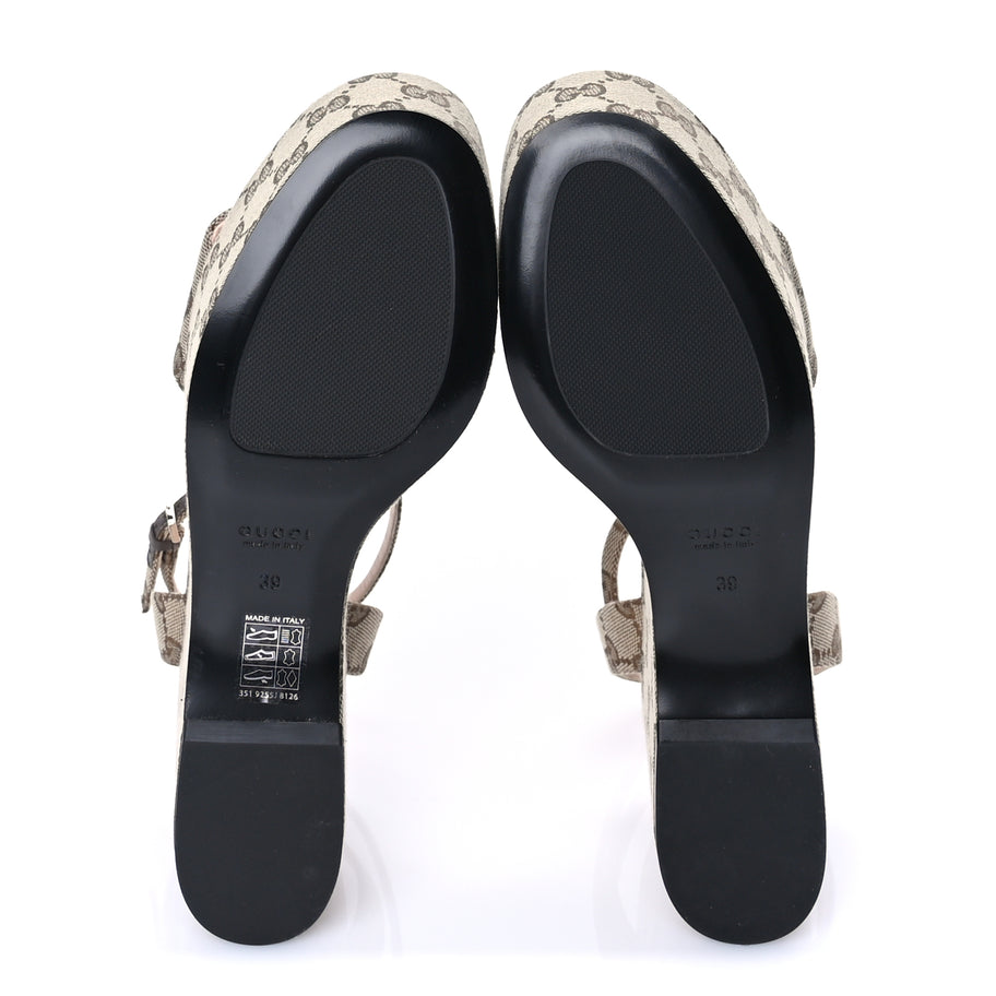 Gucci Monogram Nappa Chalotte Horsebit Ankle Strap 75mm Platform Sandals 39  Beige Ebony Image 6