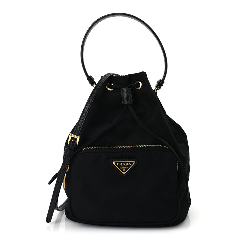  Prada Nylon Vela Saffiano Mini Bucket Crossbody Bag  Black