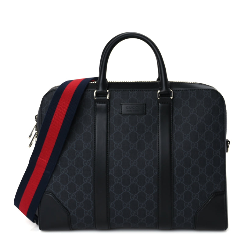  Gucci GG Supreme Monogram Appia Calfskin Web Briefcase Black