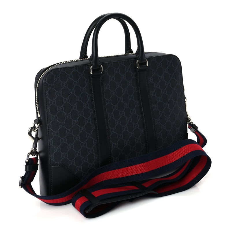  Gucci GG Supreme Monogram Appia Calfskin Web Briefcase Black