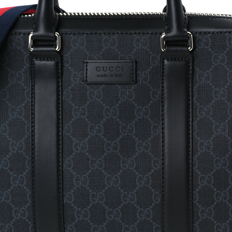 Gucci GG Supreme Monogram Appia Calfskin Web Briefcase Black Image 6