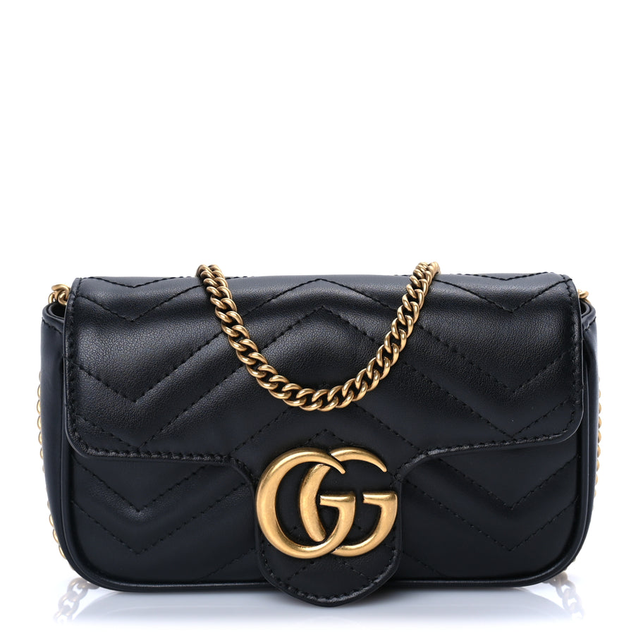 Gucci Calfskin Matelasse Super Mini GG Marmont Shoulder Bag  Black Image 1