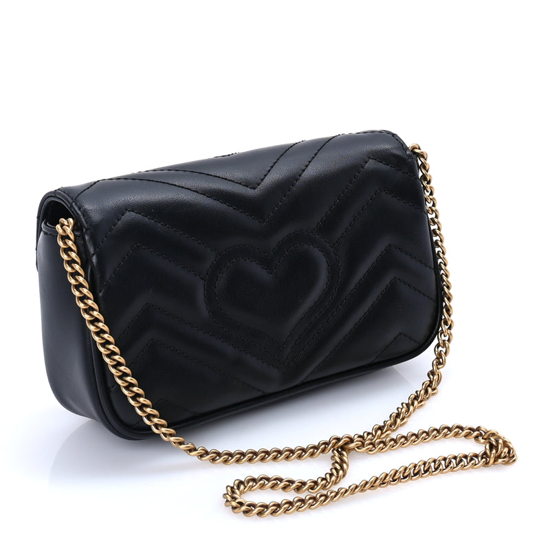  Gucci Calfskin Matelasse Super Mini GG Marmont Shoulder Bag  Black