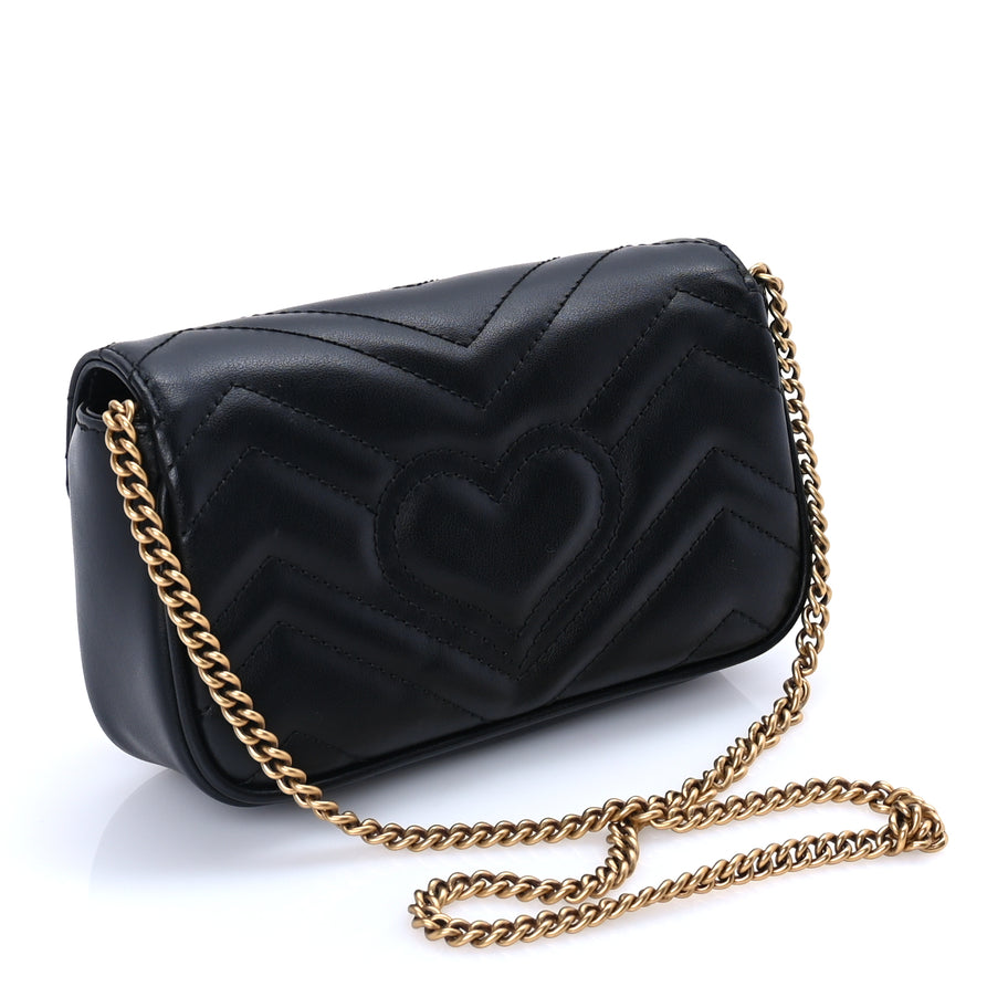 Gucci Calfskin Matelasse Super Mini GG Marmont Shoulder Bag  Black Image 2