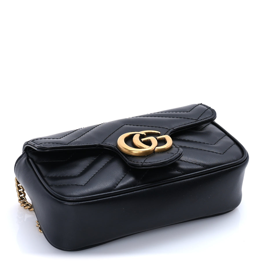 Gucci Calfskin Matelasse Super Mini GG Marmont Shoulder Bag  Black Image 3