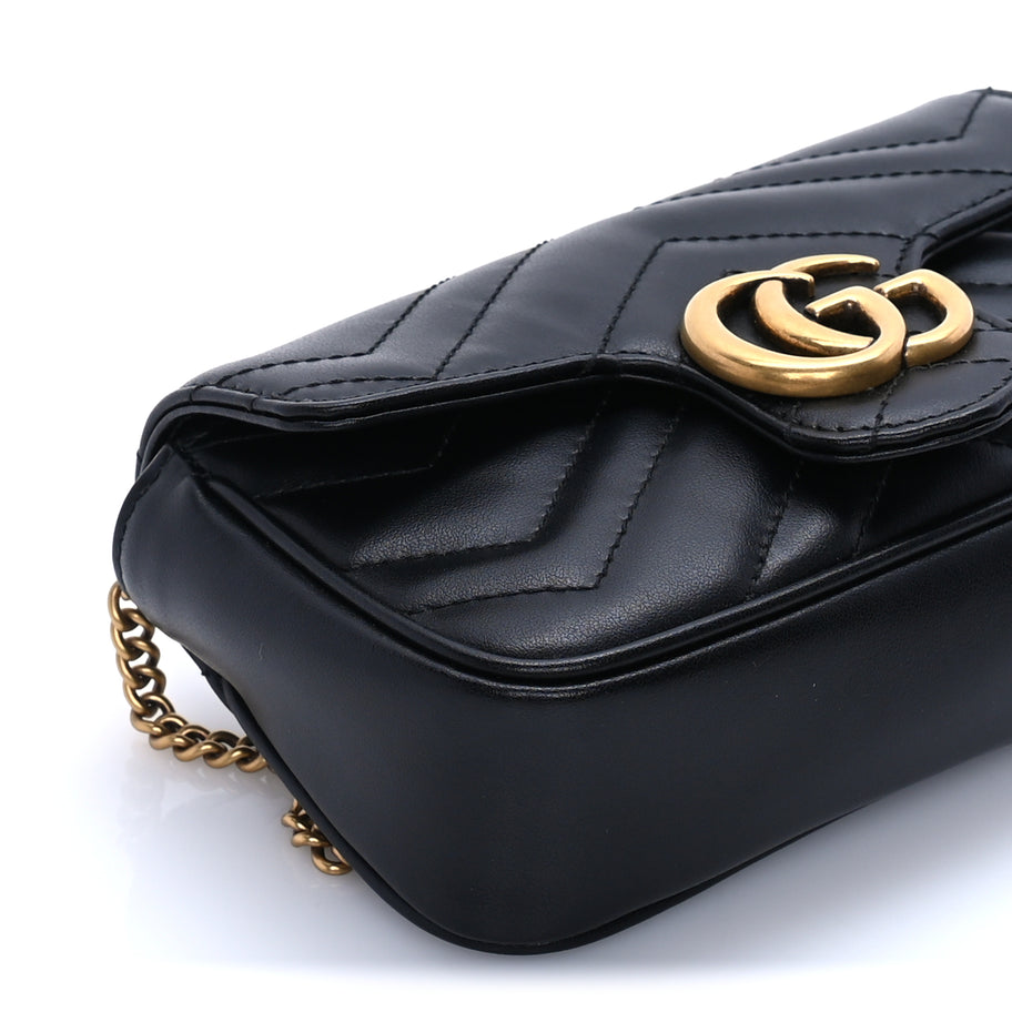 Gucci Calfskin Matelasse Super Mini GG Marmont Shoulder Bag  Black Image 7