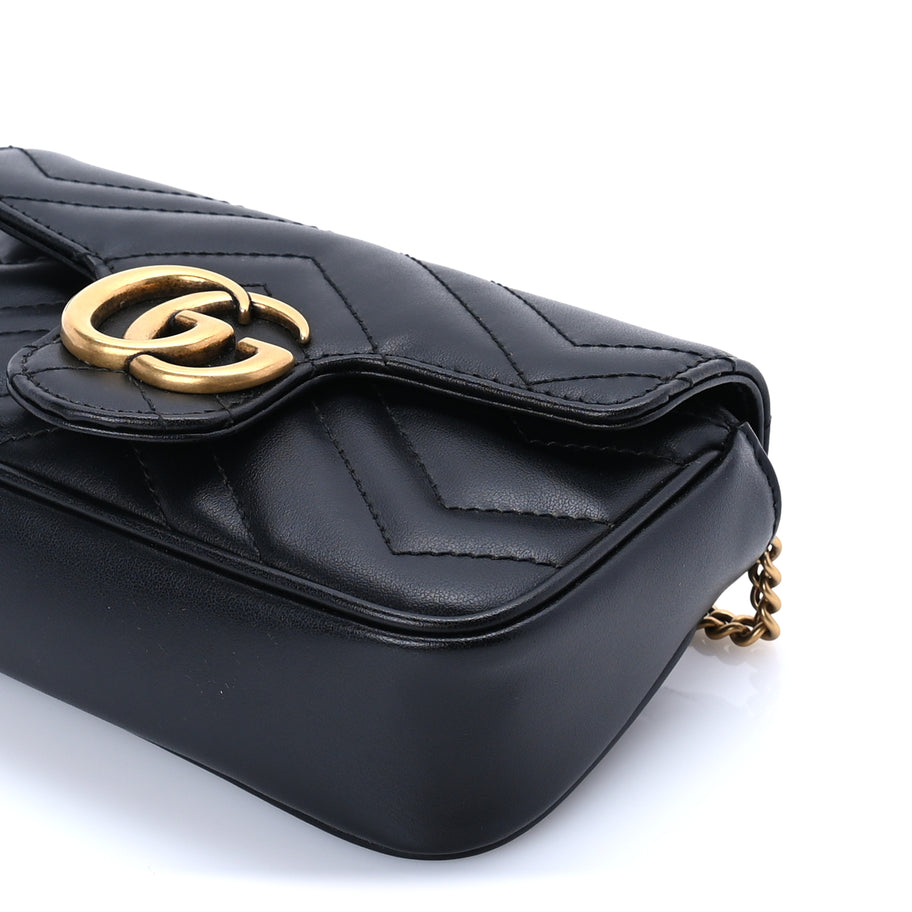 Gucci Calfskin Matelasse Super Mini GG Marmont Shoulder Bag  Black Image 8