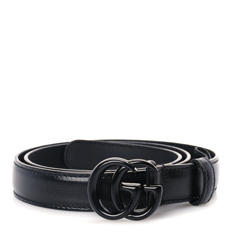  Gucci Azalea Calfskin Enamel Monochrome Double G 20mm Belt 70 28  Black