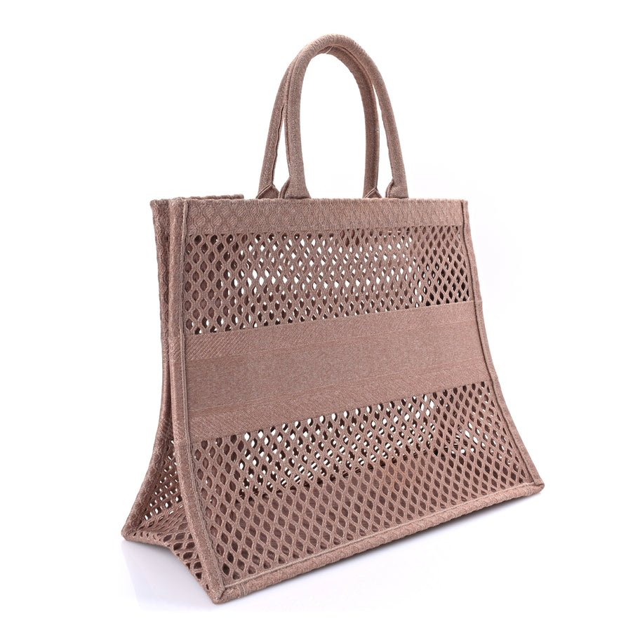 Christian Dior Mesh Embroidered Large Book Tote Clay Image 2