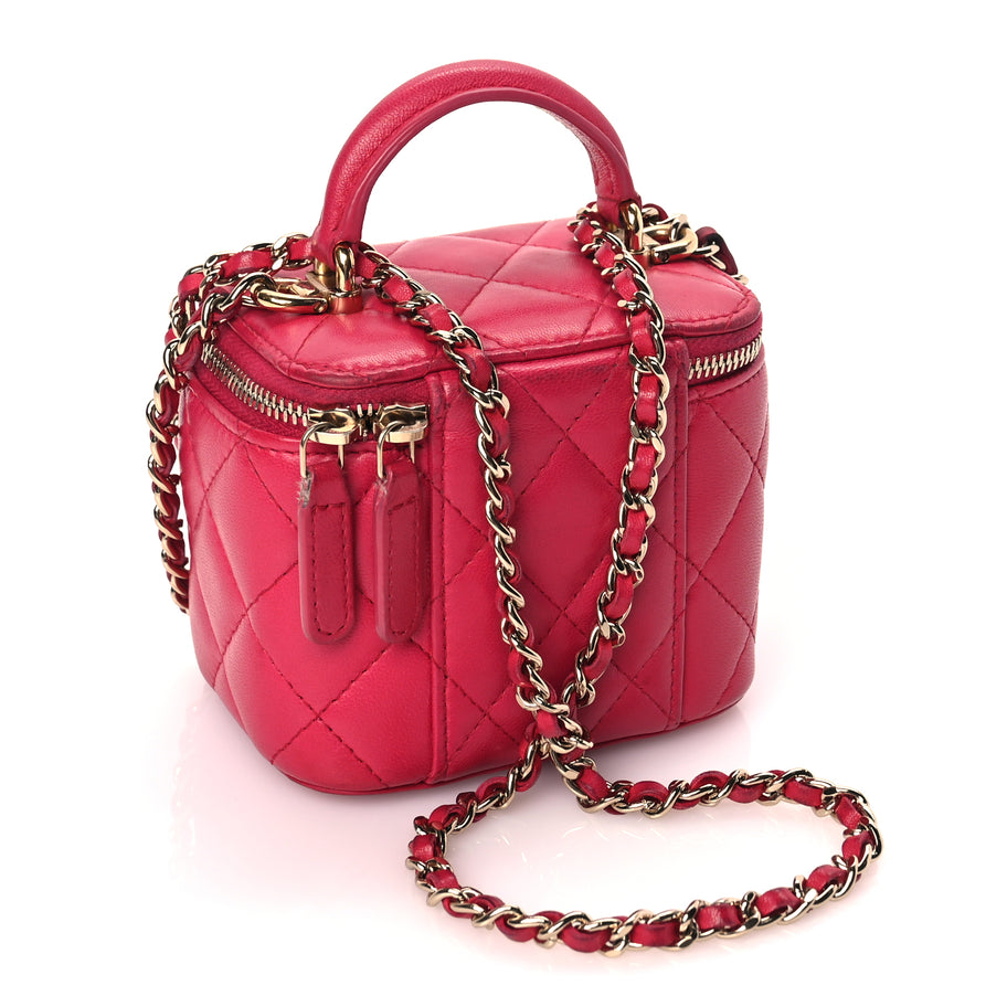 Chanel Lambskin Quilted Top Handle Mini Vanity Case With Chain Dark Pink Image 2