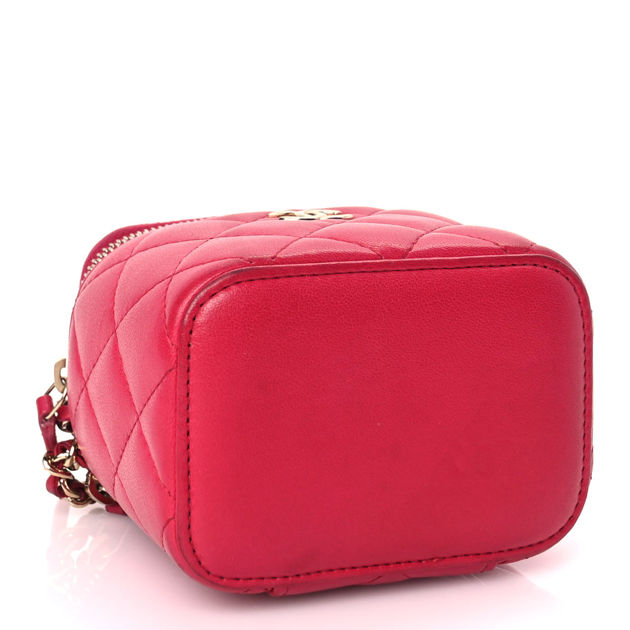 Chanel Lambskin Quilted Top Handle Mini Vanity Case With Chain Dark Pink Image 3