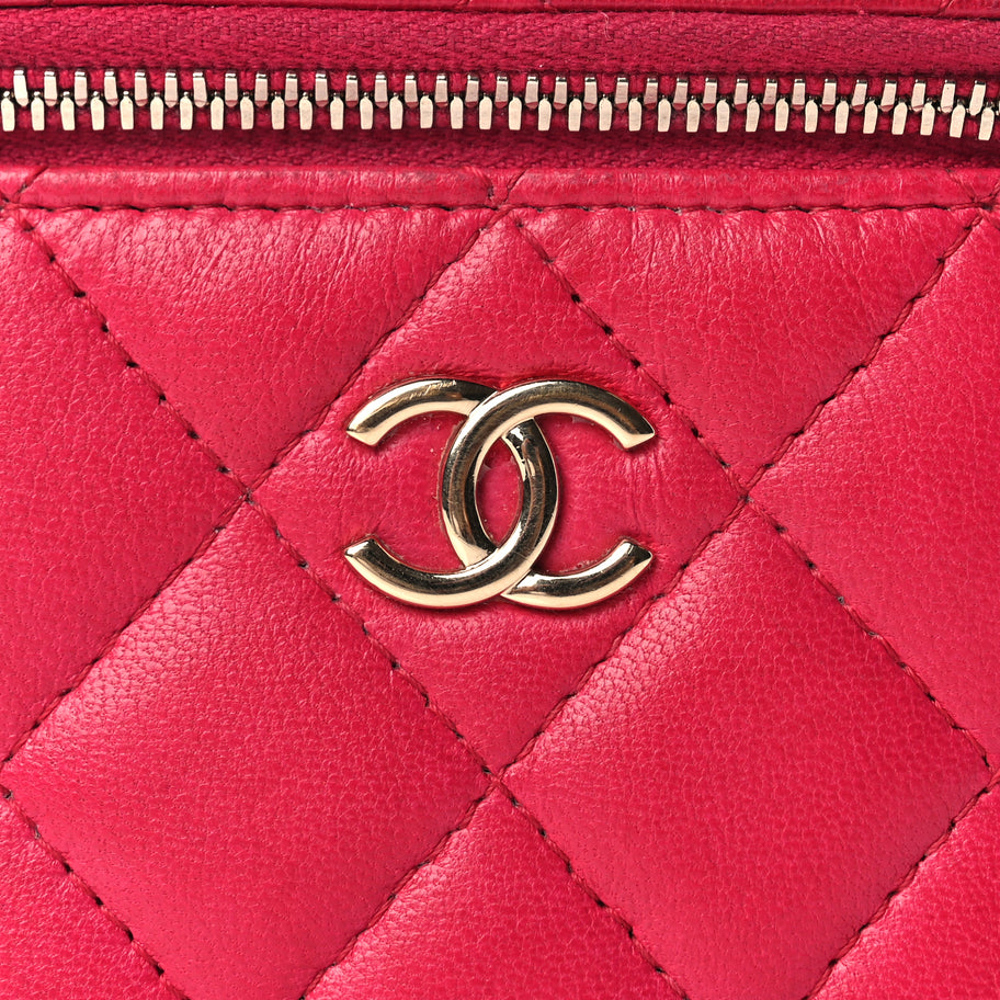 Chanel Lambskin Quilted Top Handle Mini Vanity Case With Chain Dark Pink Image 8