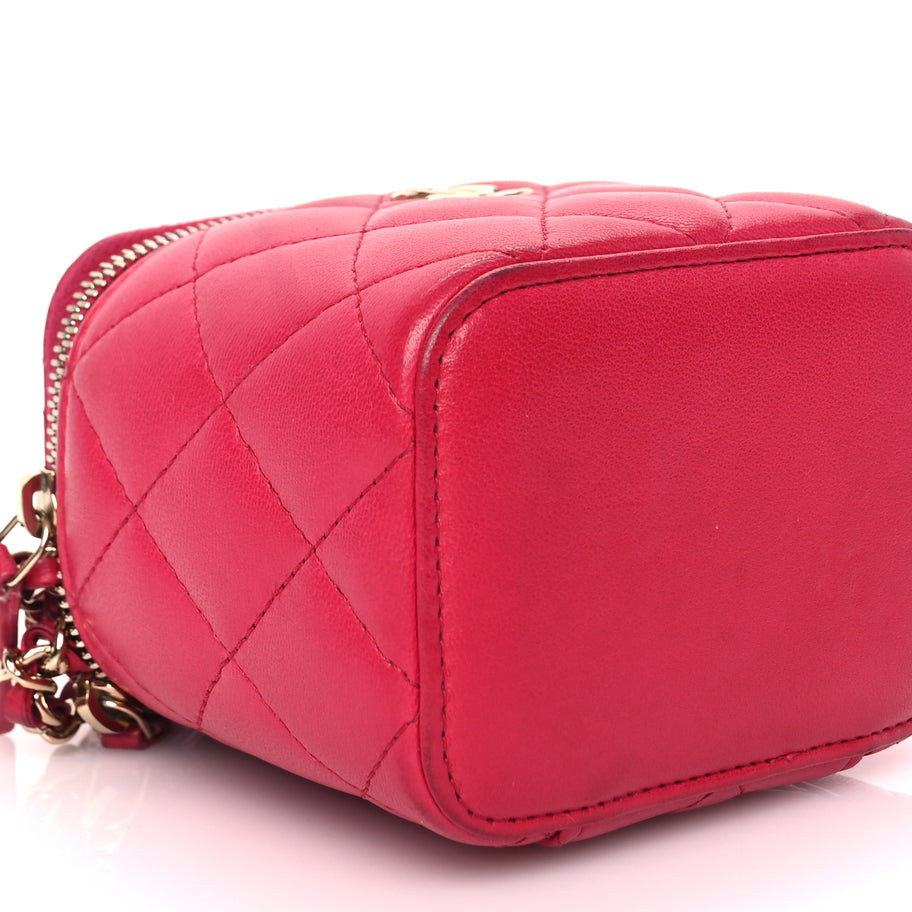 Chanel Lambskin Quilted Top Handle Mini Vanity Case With Chain Dark Pink Image 9
