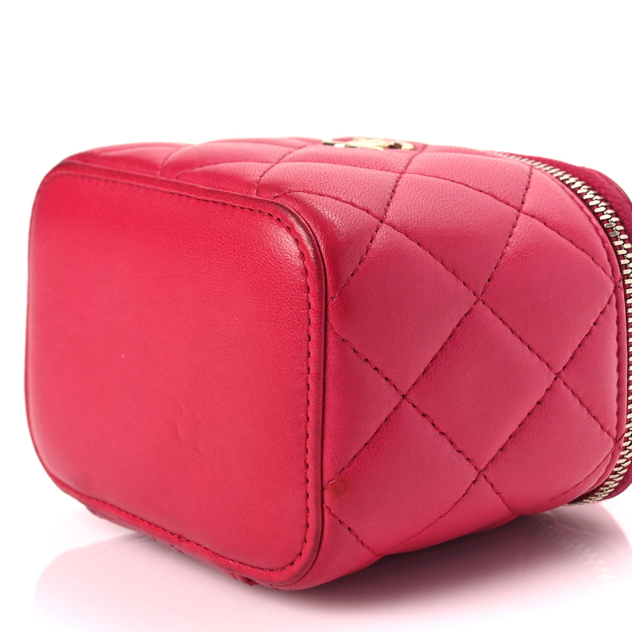 Chanel Lambskin Quilted Top Handle Mini Vanity Case With Chain Dark Pink Image 10