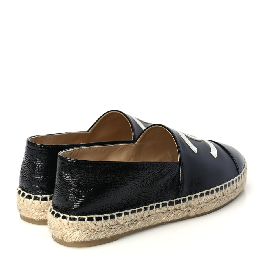 Chanel Patent Calfskin Metallic Goatskin CC Espadrilles 37 Black Silver Image 5