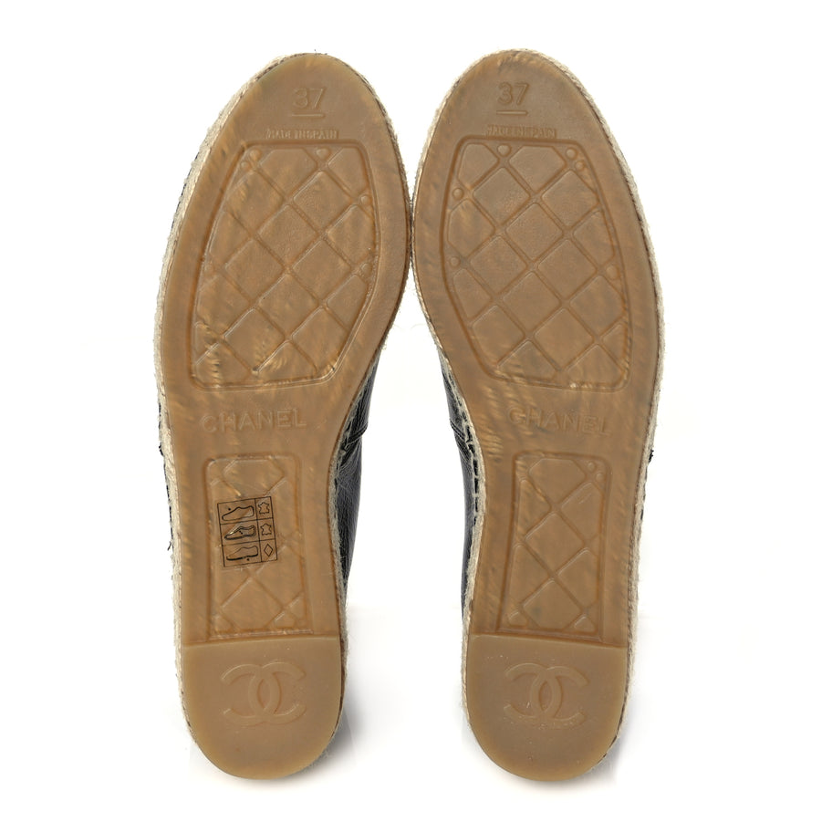 Chanel Patent Calfskin Metallic Goatskin CC Espadrilles 37 Black Silver Image 6