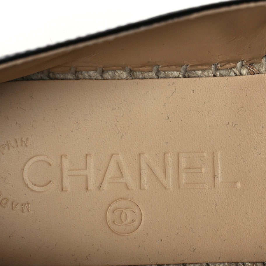 Chanel Patent Calfskin Metallic Goatskin CC Espadrilles 37 Black Silver Image 8