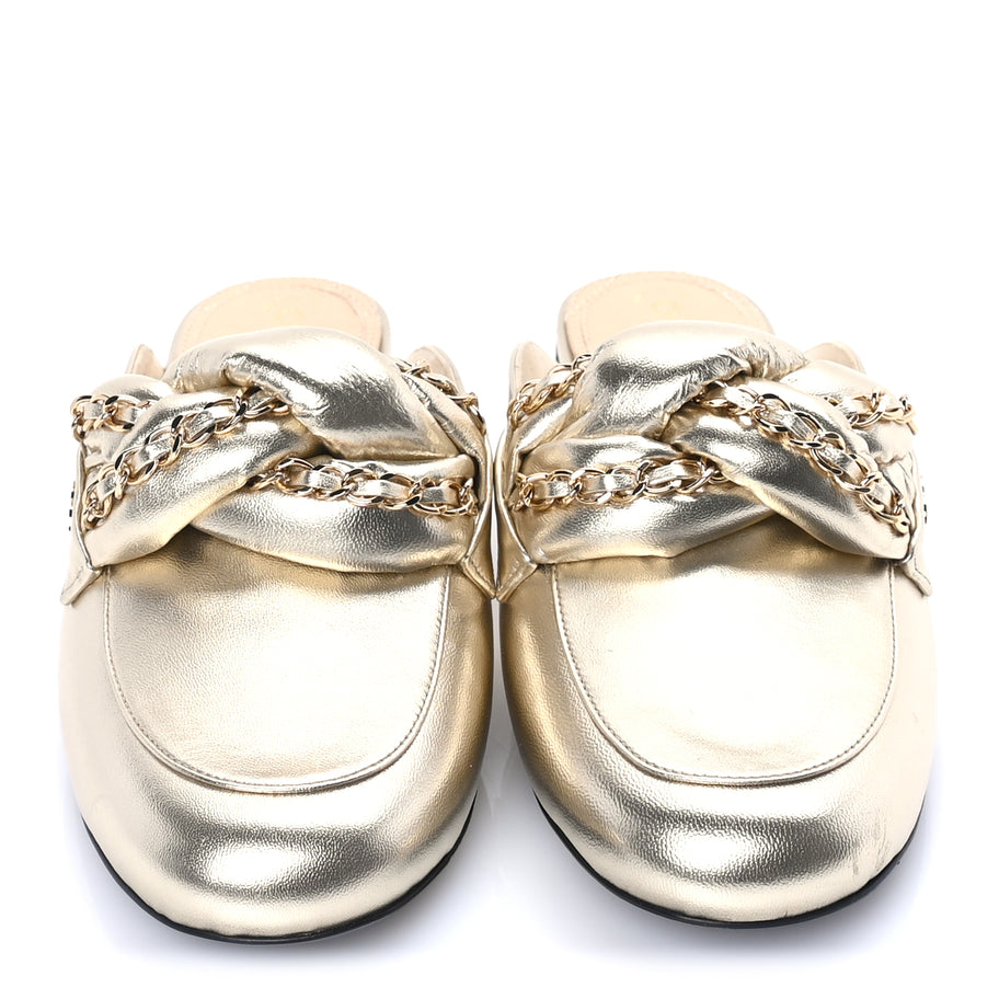 Chanel Metallic Lambskin Chain Braided Mules 37.5  Gold Image 3