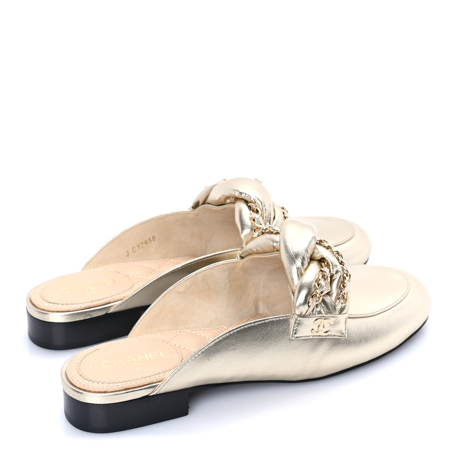 Chanel Metallic Lambskin Chain Braided Mules 37.5  Gold Image 4