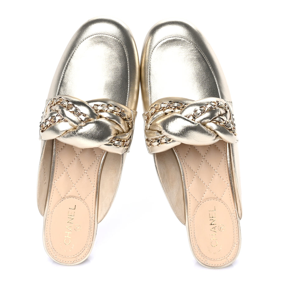 Chanel Metallic Lambskin Chain Braided Mules 37.5  Gold Image 5
