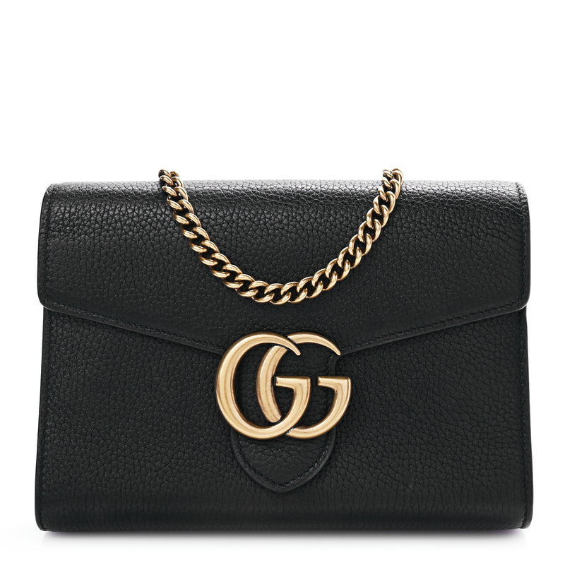  Gucci Calfskin GG Marmont Chain Wallet Black