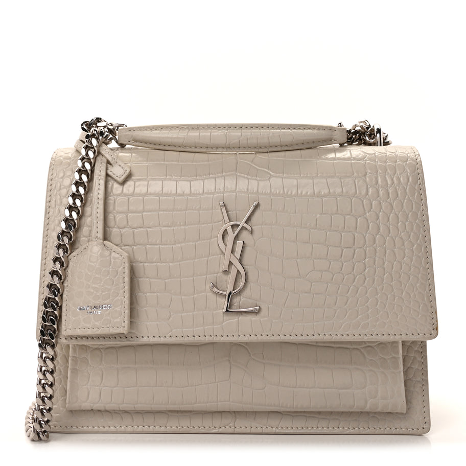 Saint Laurent Calfskin Crocodile Embossed Medium Monogram Sunset Blanc Vintage Image 1