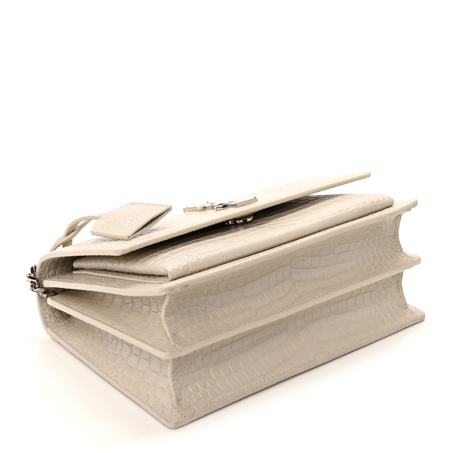 Saint Laurent Calfskin Crocodile Embossed Medium Monogram Sunset Blanc Vintage Image 2