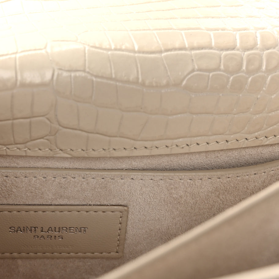 Saint Laurent Calfskin Crocodile Embossed Medium Monogram Sunset Blanc Vintage Image 4
