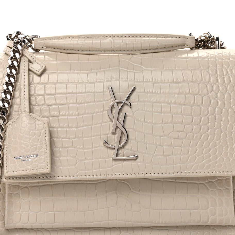 Saint Laurent Calfskin Crocodile Embossed Medium Monogram Sunset Blanc Vintage Image 5