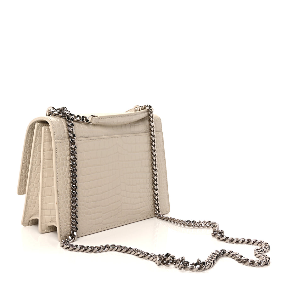Saint Laurent Calfskin Crocodile Embossed Medium Monogram Sunset Blanc Vintage Image 8