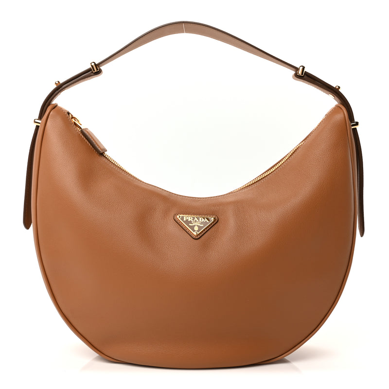  Prada Soft Calfskin Large Shoulder Bag  Caramel
