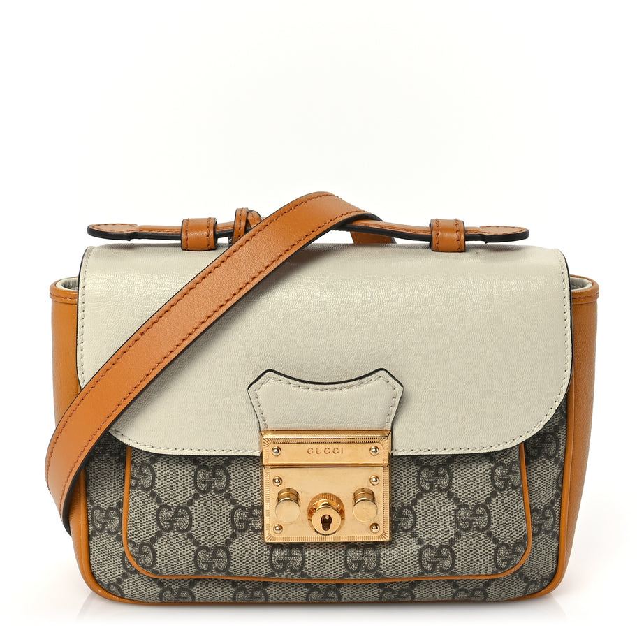 Gucci GG Supreme Monogram Calfskin Mini Padlock Flap Pocket Shoulder Bag Mystic White Sun Oil Image 1