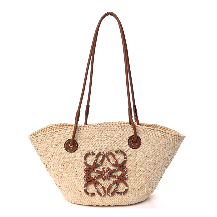Loewe Calfskin Raffia Small Anagram Basket Tote Bag Natural Tan Image 1