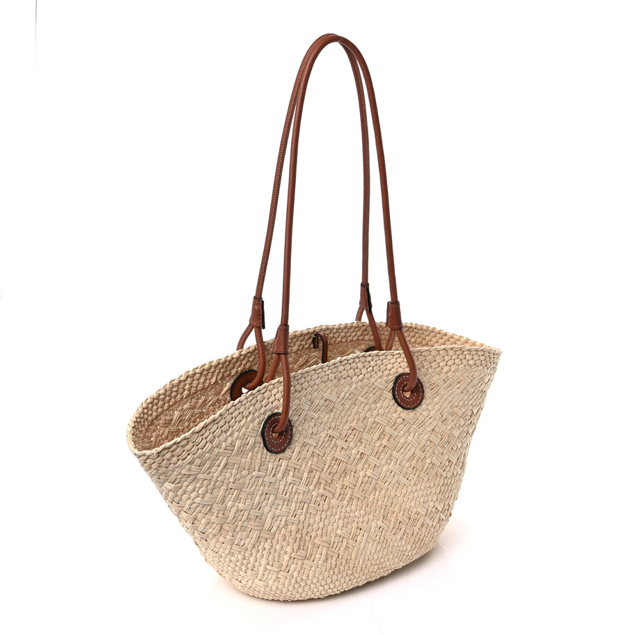 Loewe Calfskin Raffia Small Anagram Basket Tote Bag Natural Tan Image 2