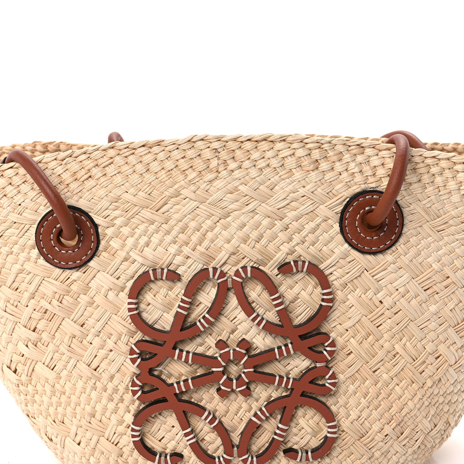 Loewe Calfskin Raffia Small Anagram Basket Tote Bag Natural Tan Image 5
