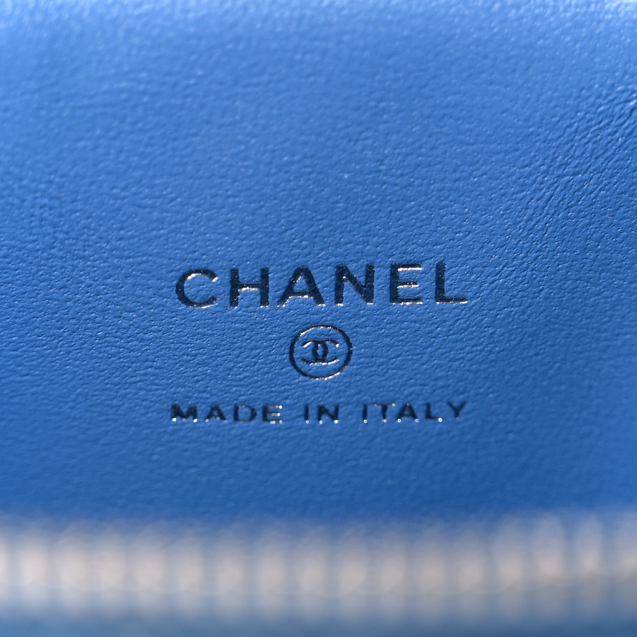 Chanel Denim Quilted Camellia Sweetheart Mini Vanity Case With Chain Blue Image 6