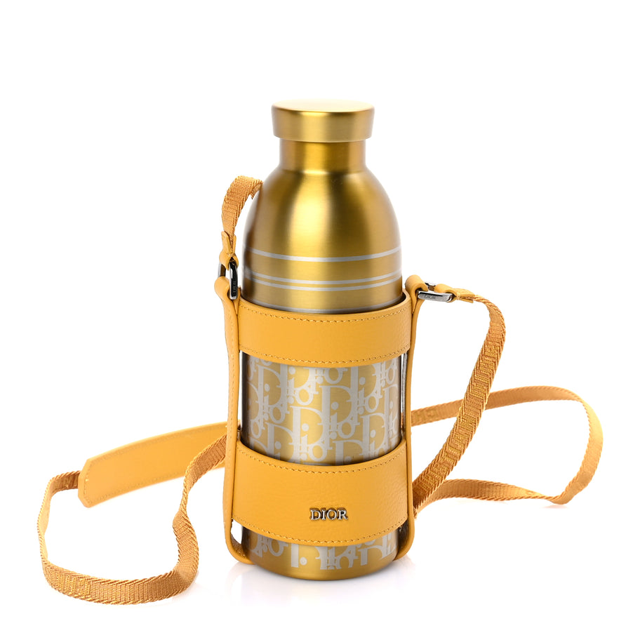 Christian Dior Oblique Stainless Steel Grained Calfskin Aqua Bottle With Shoulder Strap Yellow Image 1